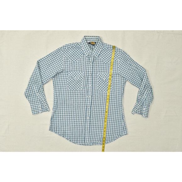 Vintage HOLT Blue Plaid Western Snap Button Down Shirt Mens Size L Long Sleeve - Picture 3 of 8